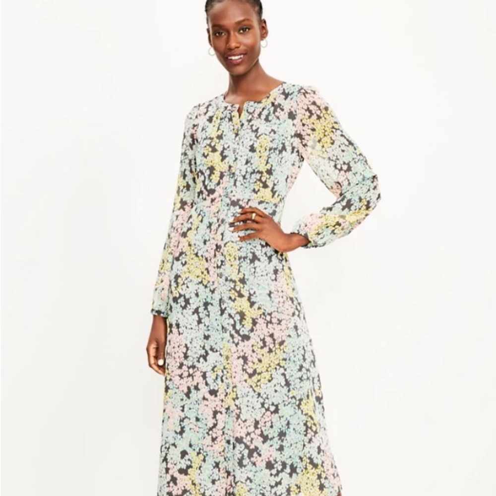 NWT Loft Floral Long Sleeve Midi Dress